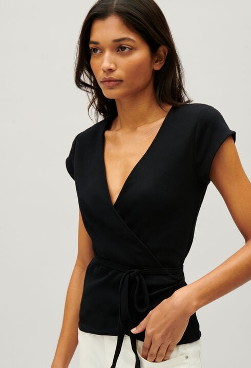 Black wrapover top