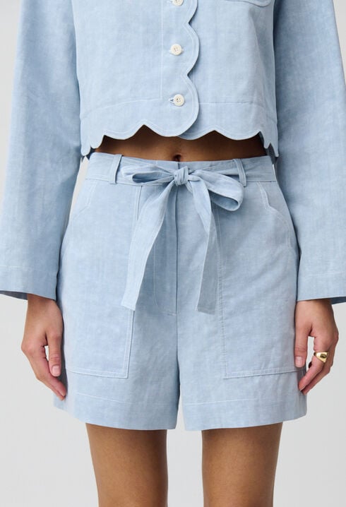 Belted Denim Shorts