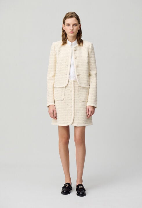 Buttoned tweed mini skirt