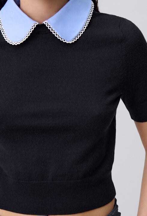 Fine Knit Top with Collar