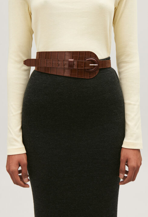 Brown embossed leather belt