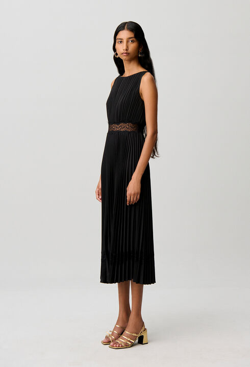 Flowy pleated satin dress