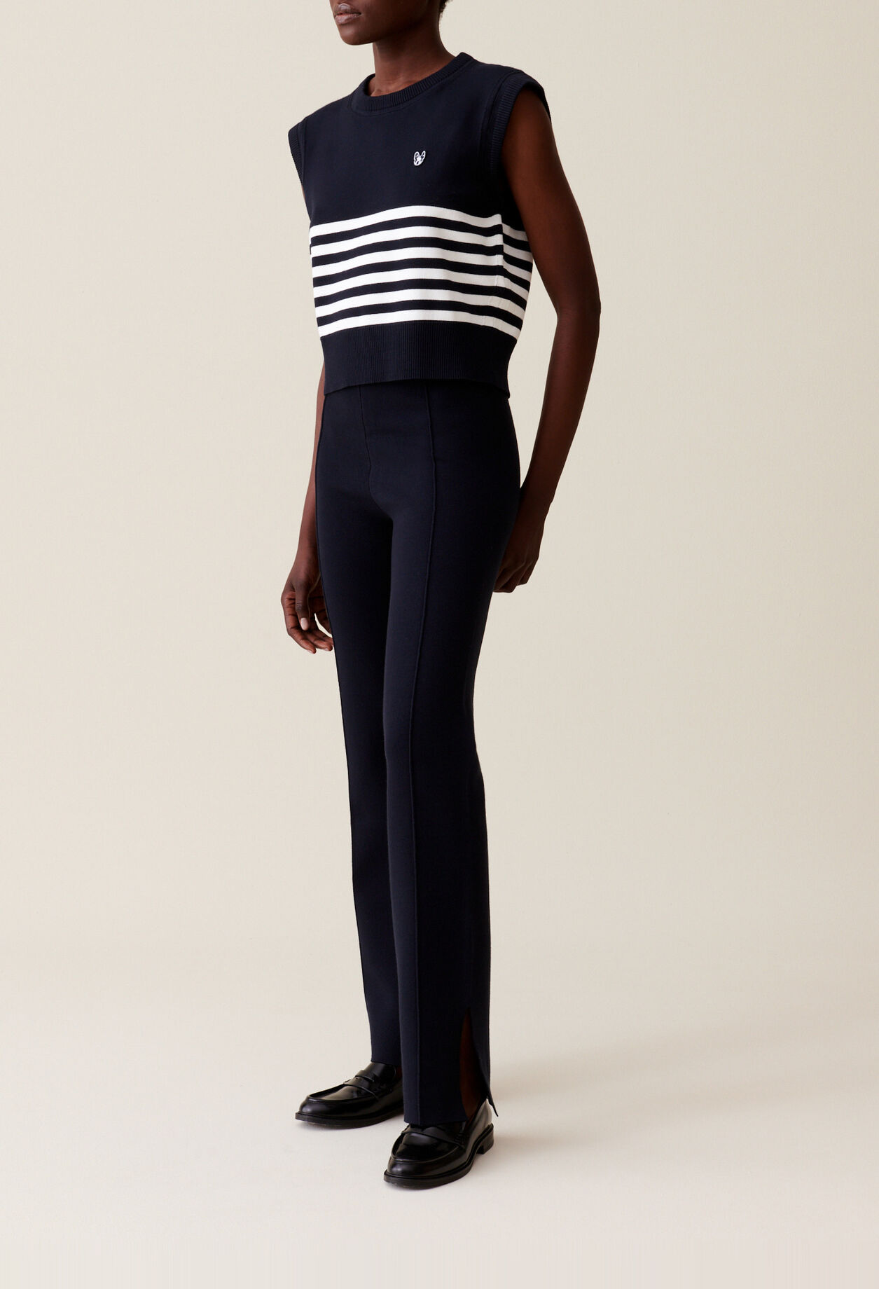 Navy blue knitted trousers