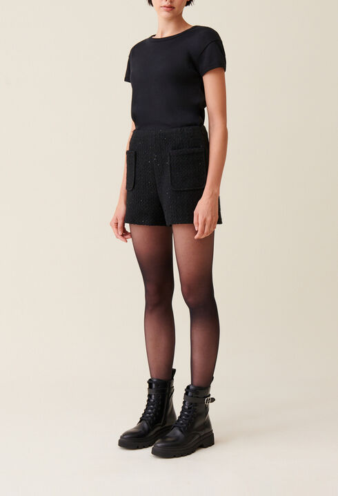 Straight black tweed shorts