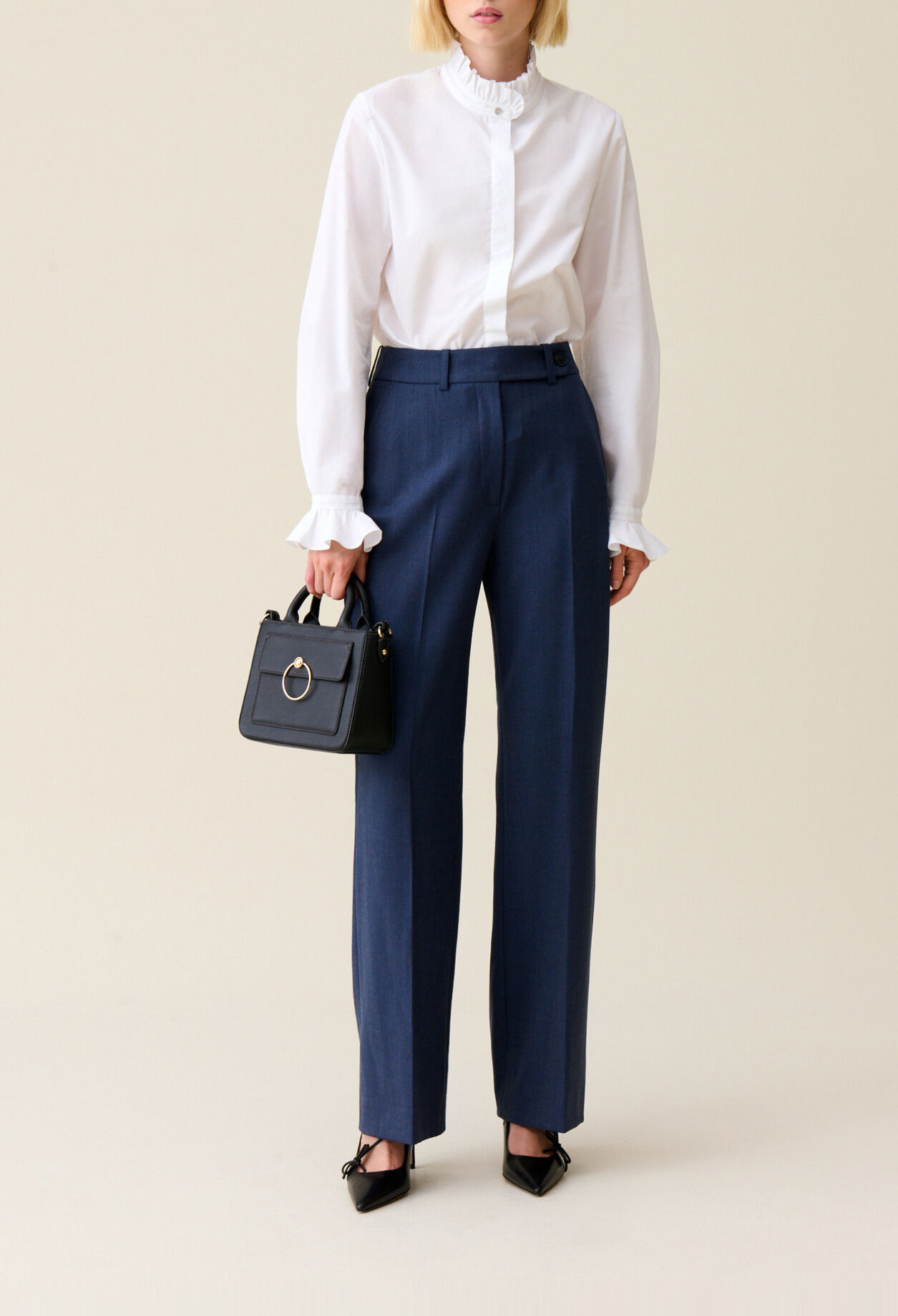 White shirt with ruffled collar