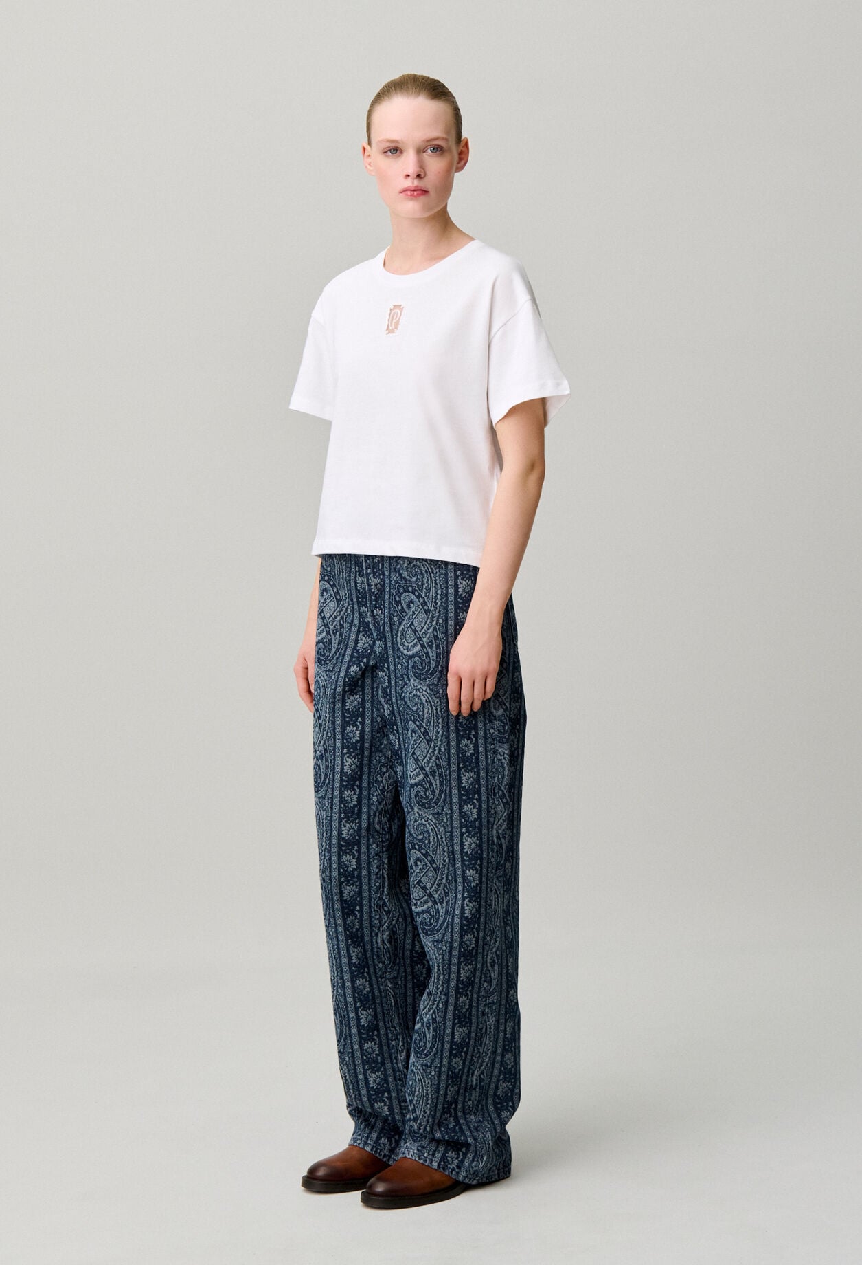 Wide cropped cotton T-shirt