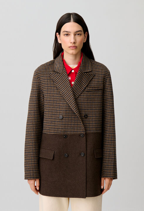 Plain checked wool coat