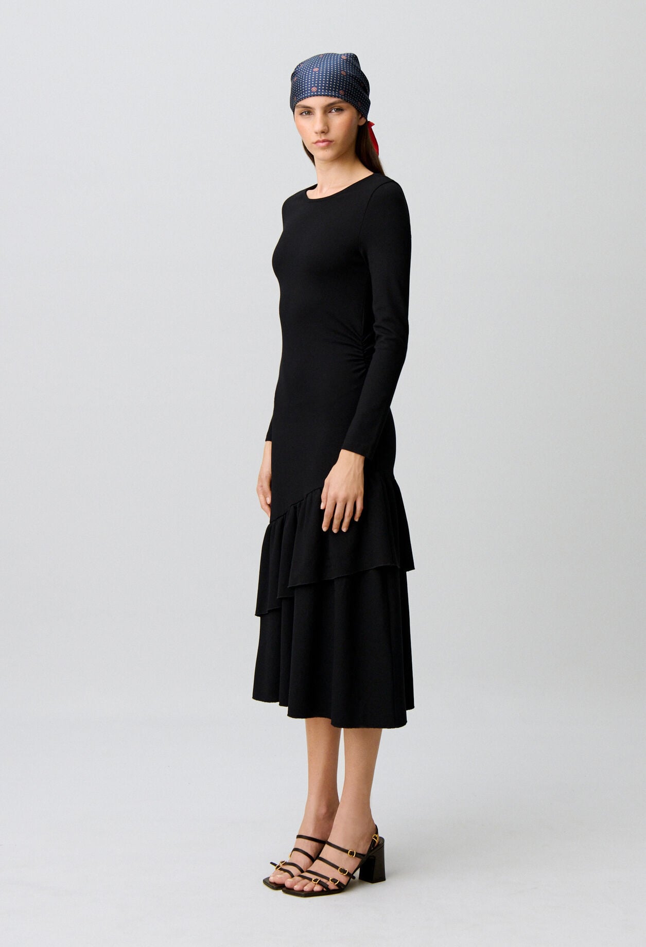 Asymmetric ruffled jersey dress