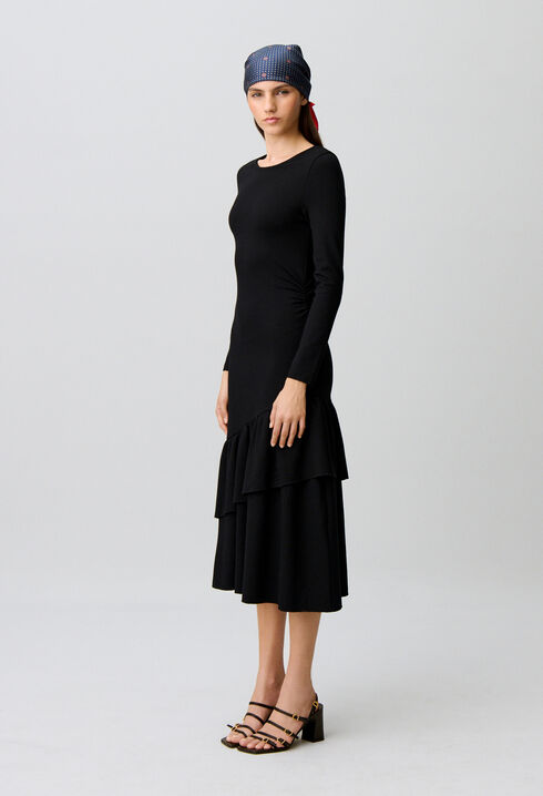 Asymmetric ruffled jersey dress