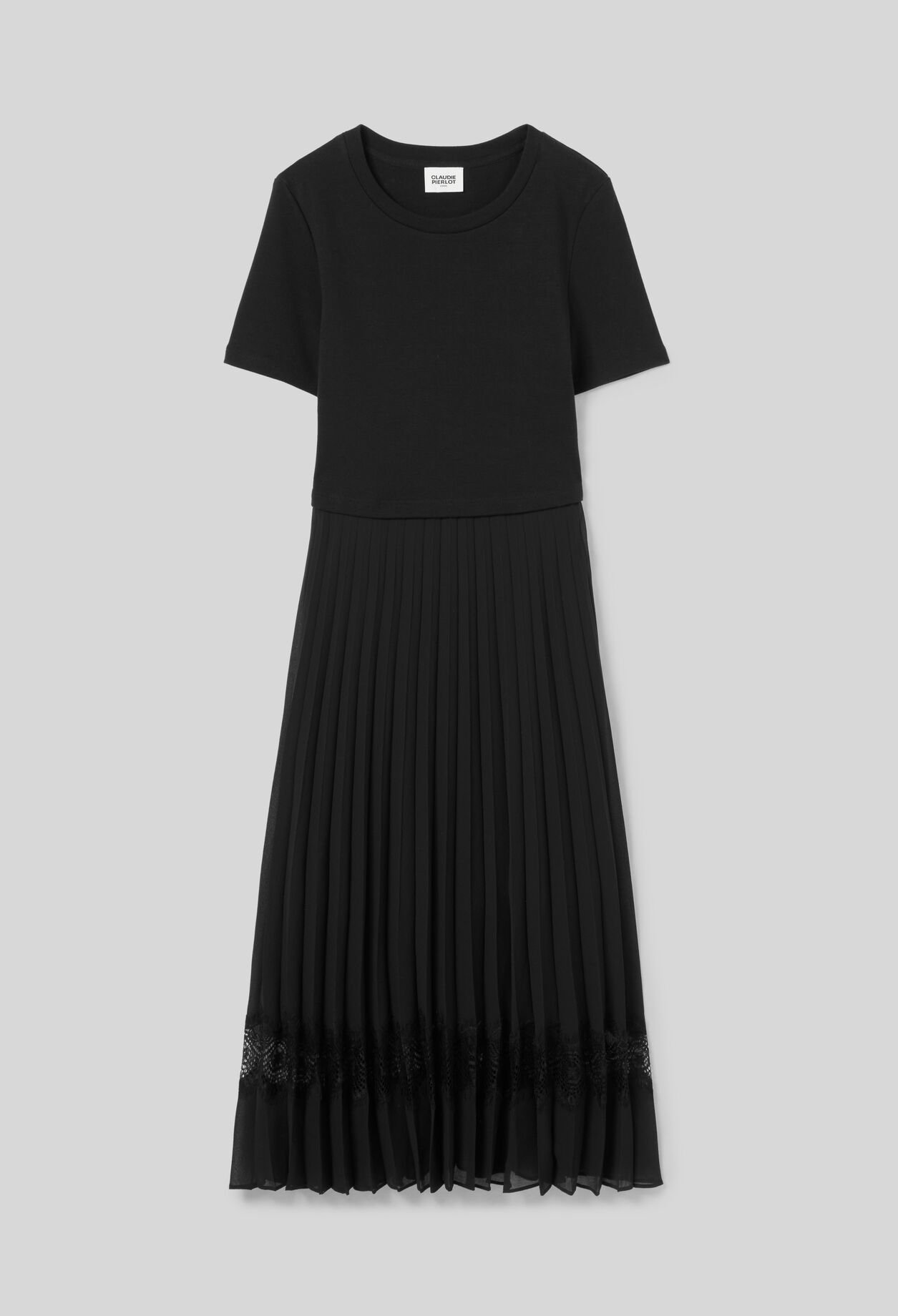 Twist black bi-material midi dress 