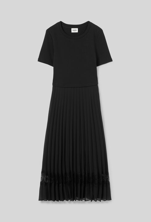 Twist black bi-material midi dress 