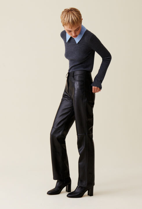 Straight leather trousers