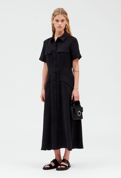 Flowing short-sleeved midi dress 