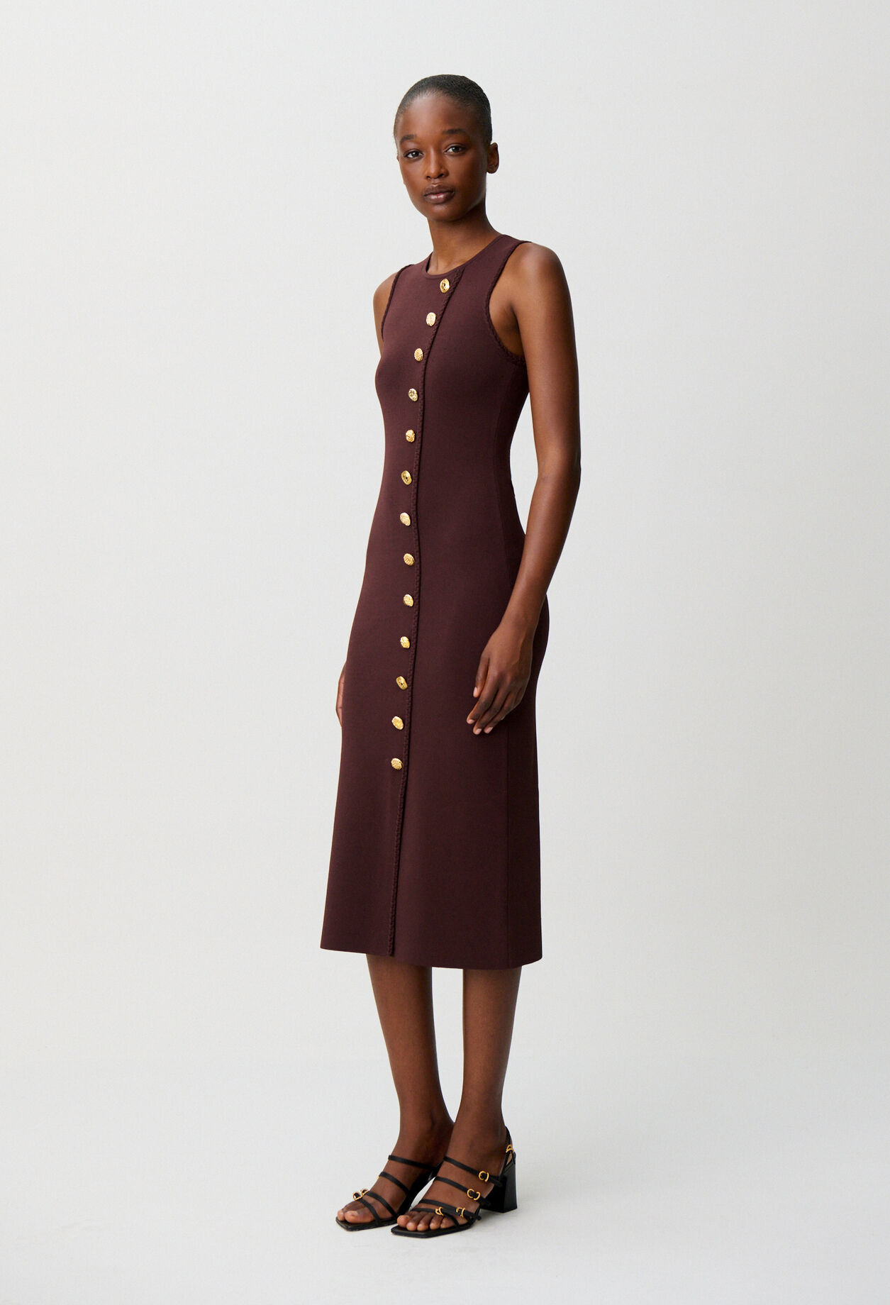 Knit midi dress with gold buttons