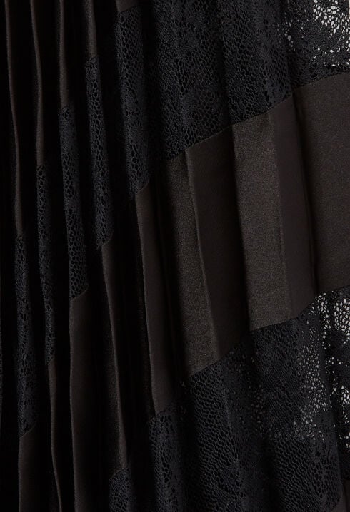 Pleated satin and lace skirt