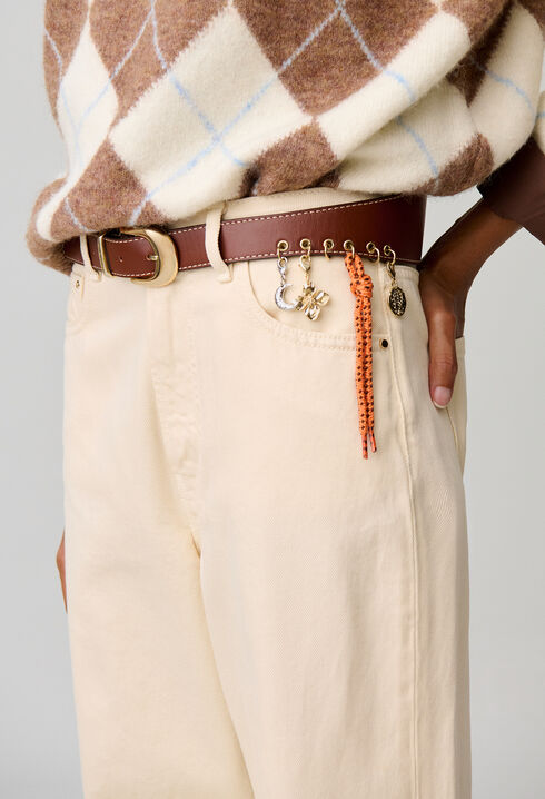 Leather eyelet belt with charms