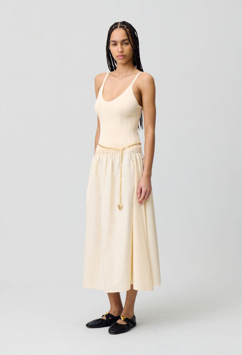 Midi dress with crochet bodice