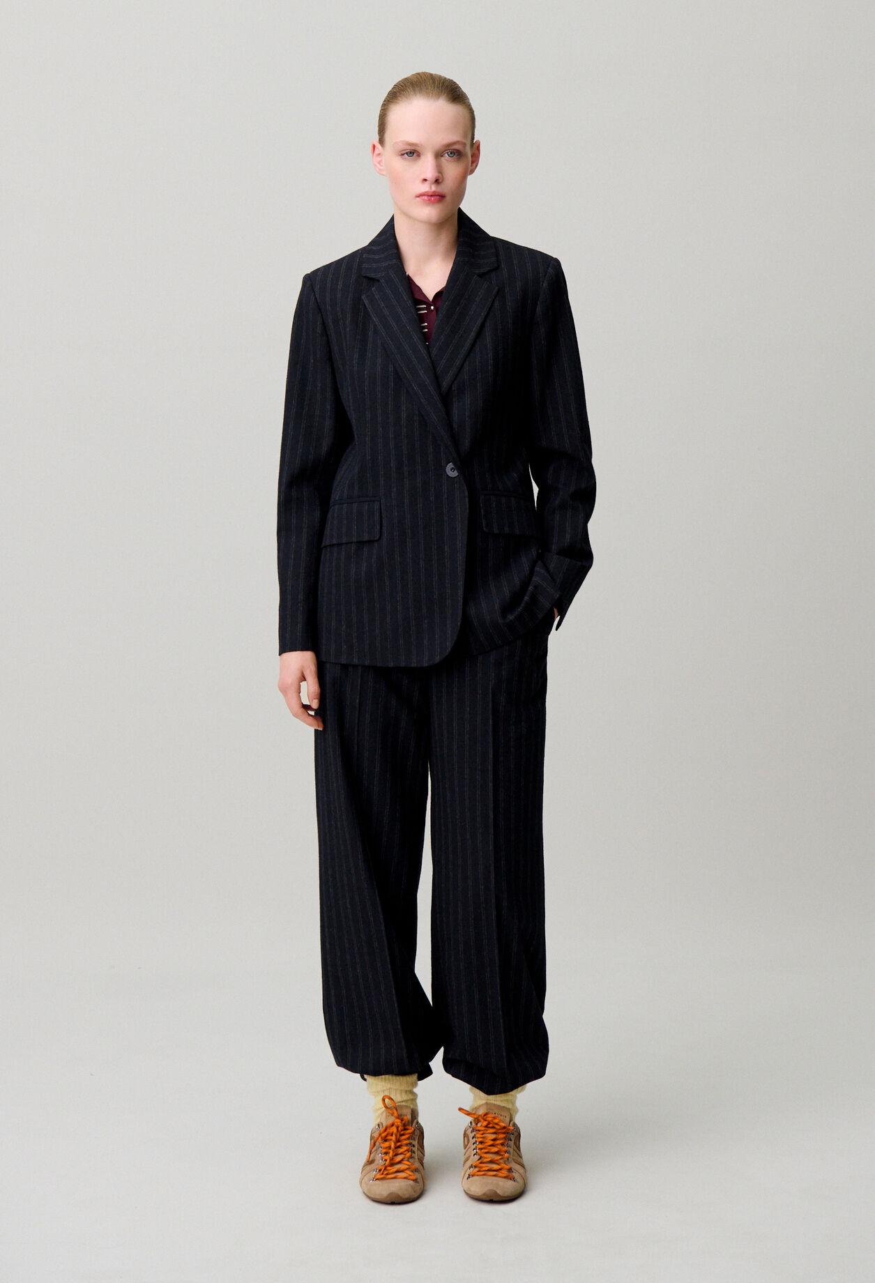 Striped wool-blend jacket