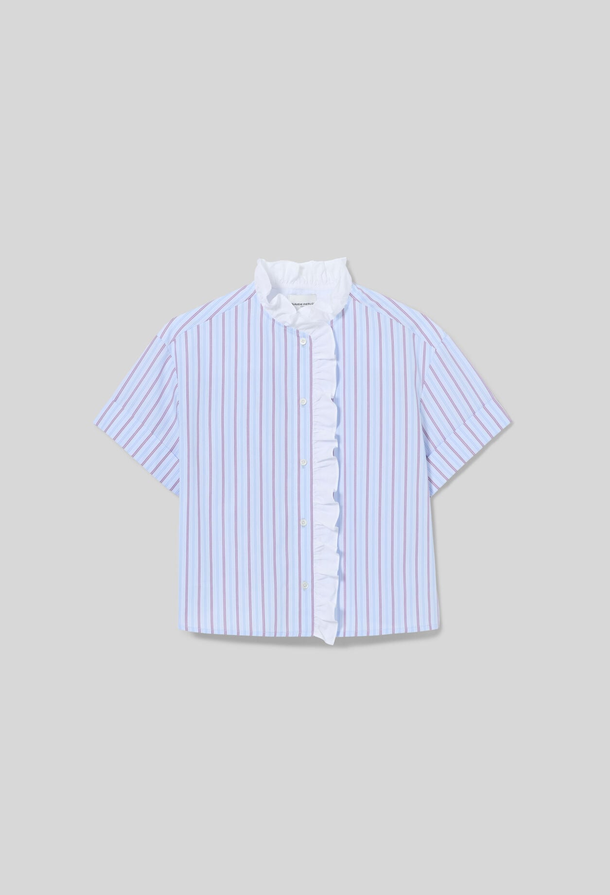 Ruffled striped poplin shirt