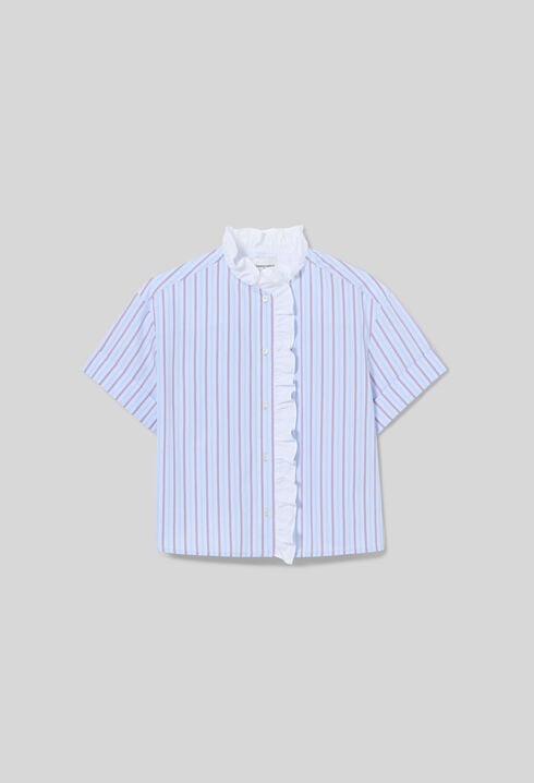 Ruffled striped poplin shirt
