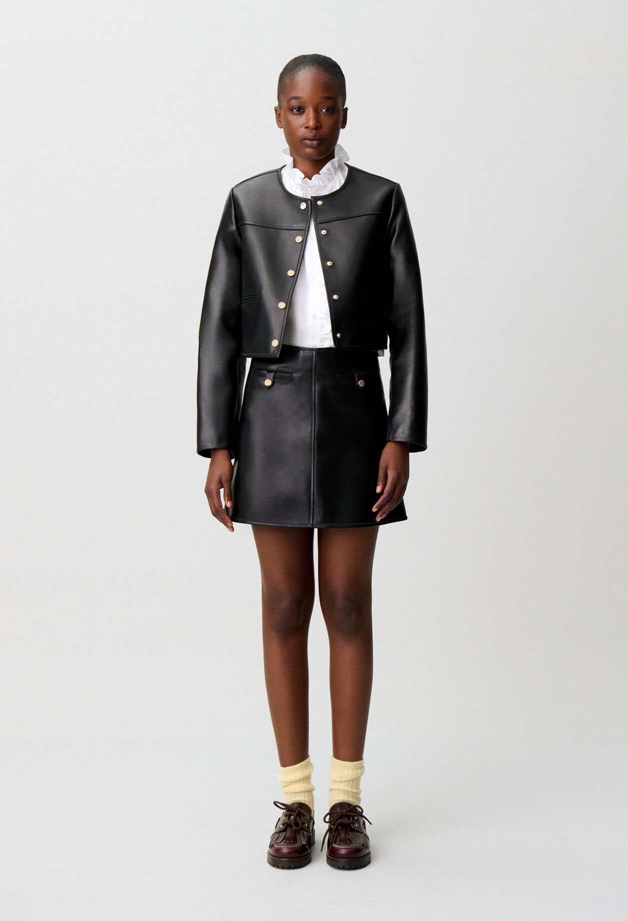 Short leather skirt