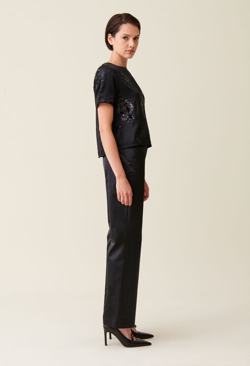Black top with embroidered sequins