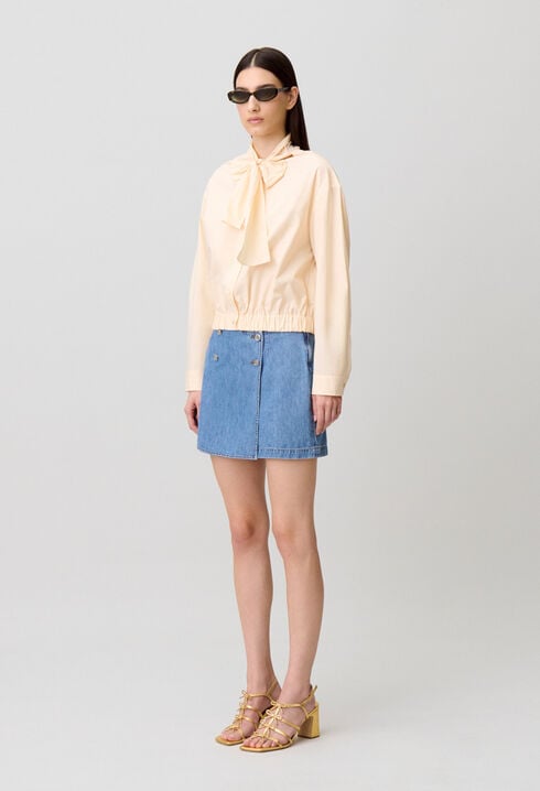Pussy-bow poplin blouse