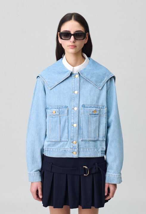 Denim jacket with wide collar