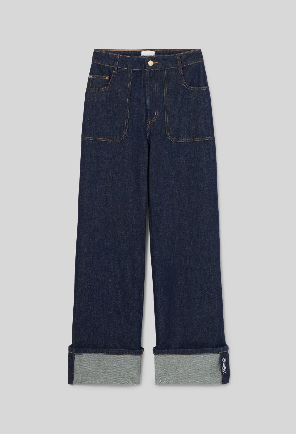 Wide-leg jeans embroidered cuffs
