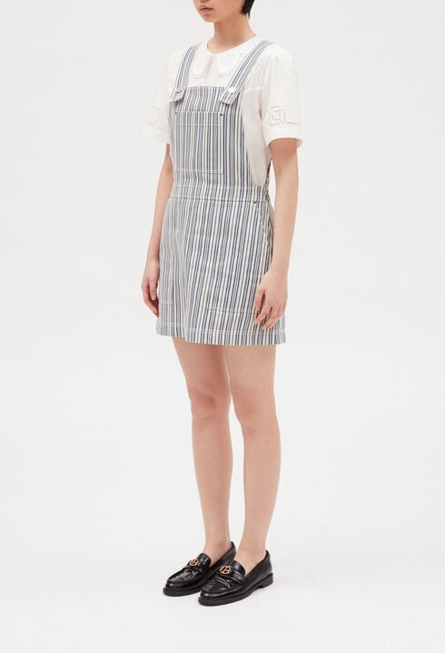Short denim striped dungaree dress