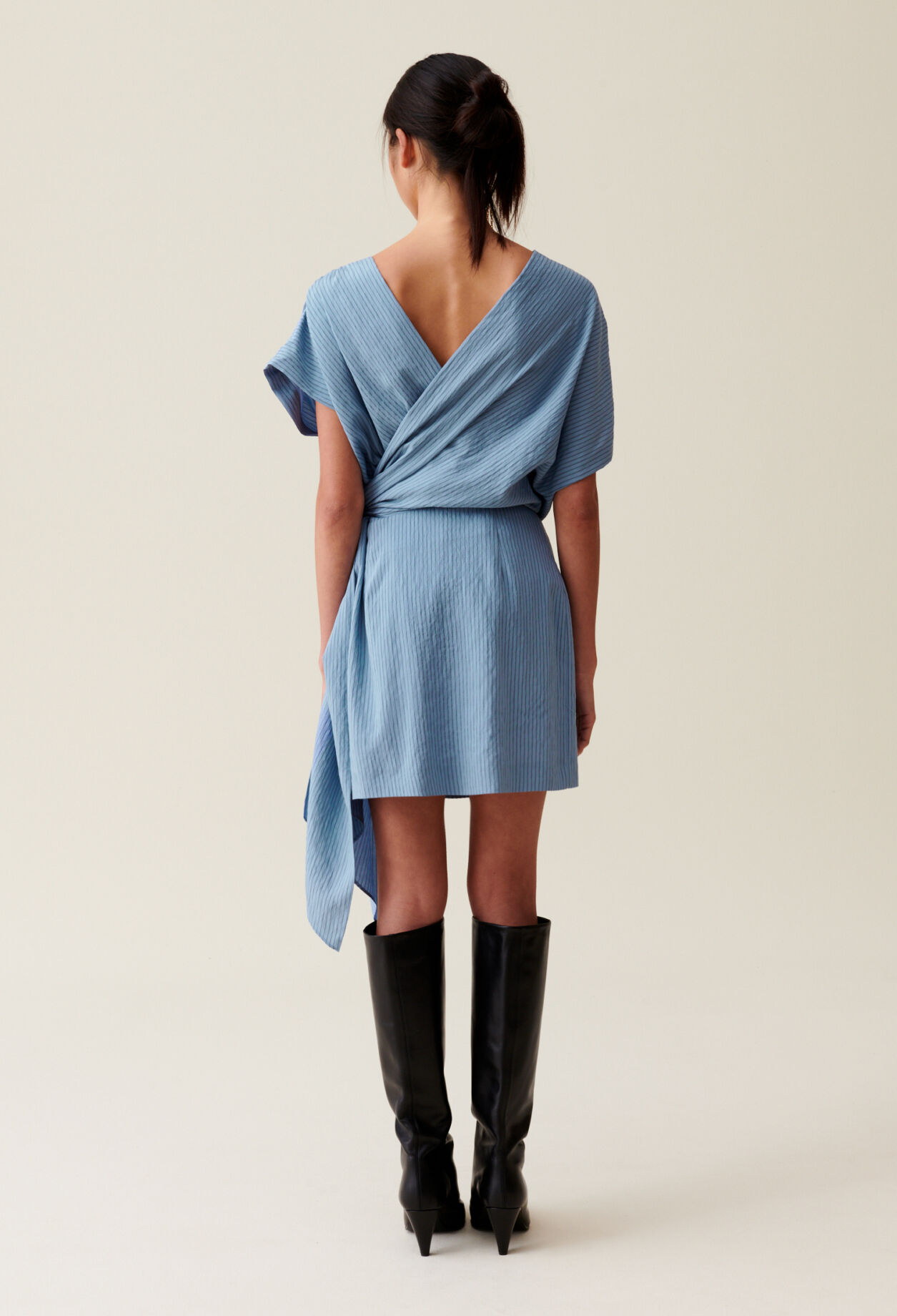 Blue stripe wrap mini dress