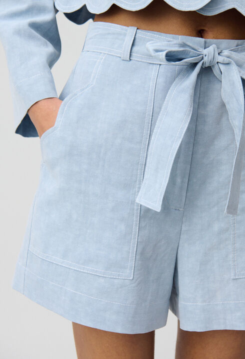 Belted Denim Shorts