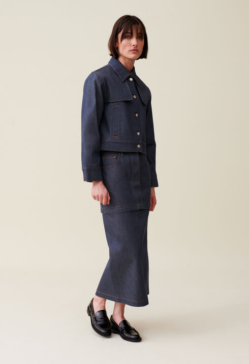 Oversized dark denim jacket