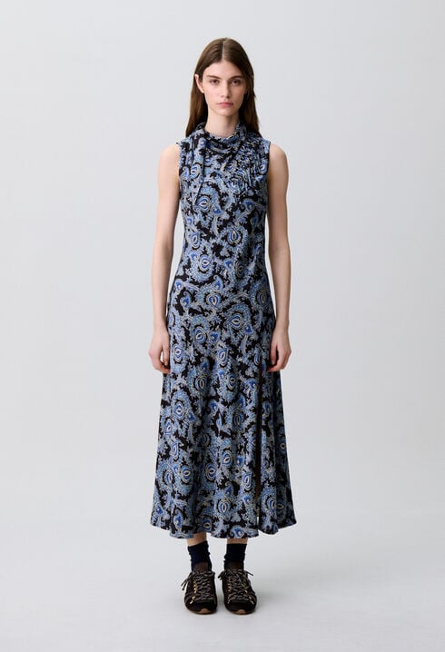 Flowy printed satin dress