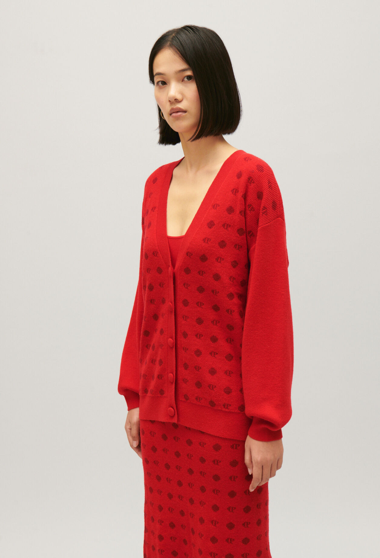 Red jacquard cardigan