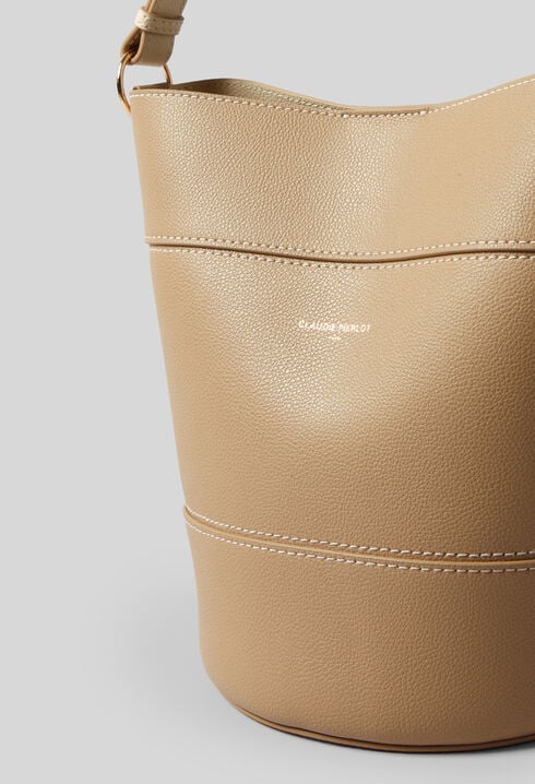 Grained leather bucket bag
