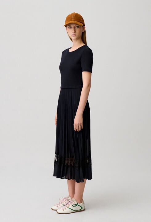 Black and navy bi-material dress