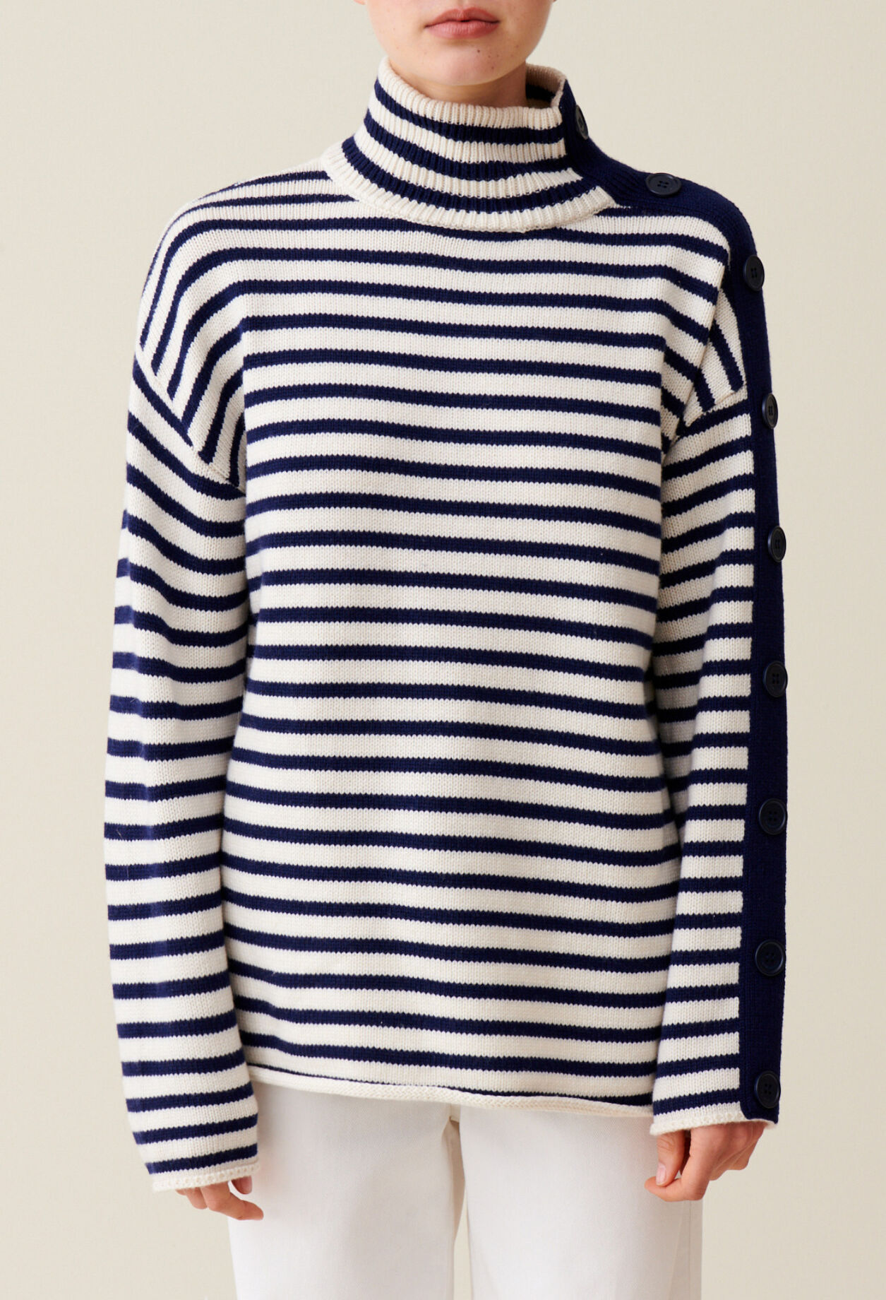 High-neck striped jumper