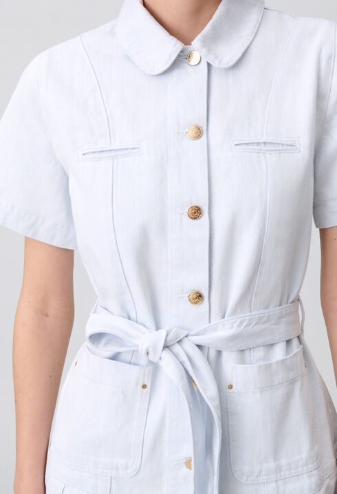 Short Pleated Denim Dress