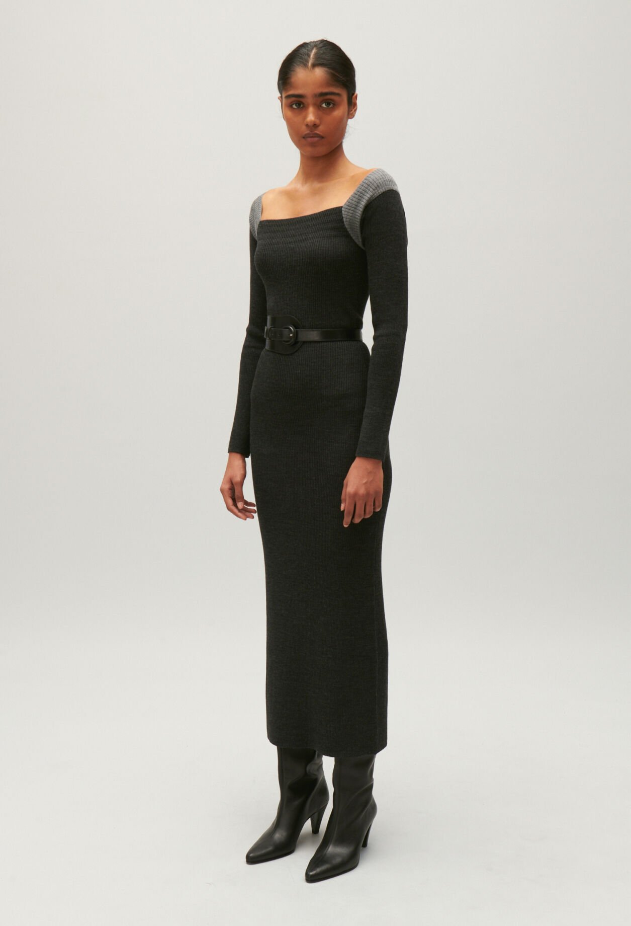 Grey marled knit maxi dress