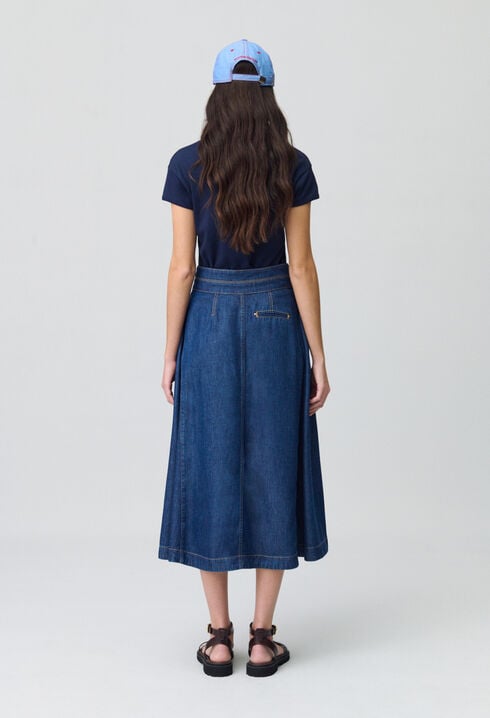 Long Button-Down Denim Skirt