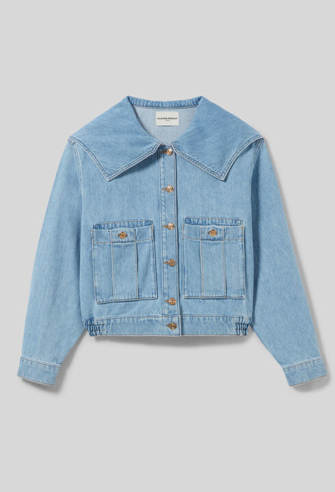 Denim jacket with wide collar