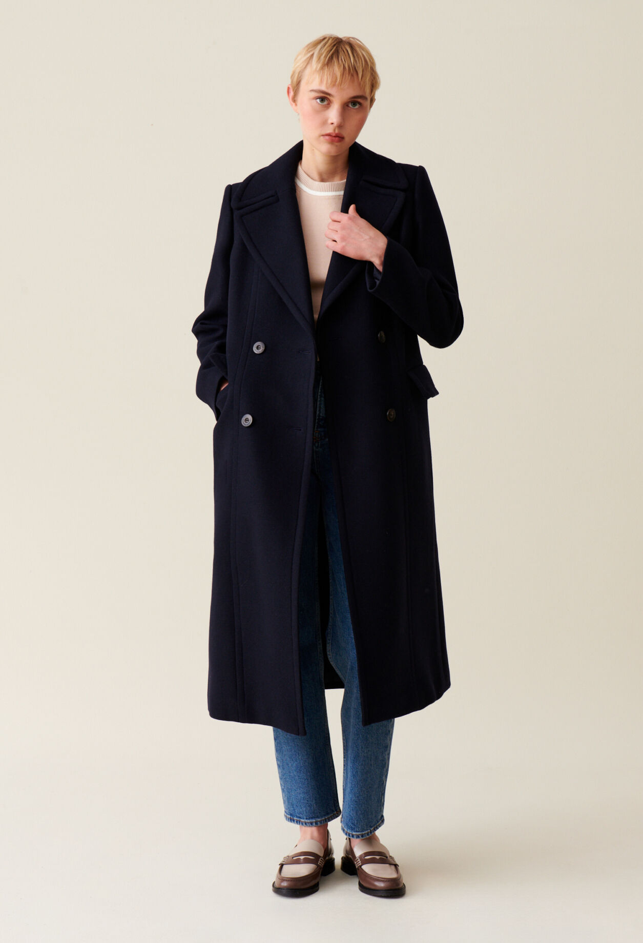Long double-breasted coat