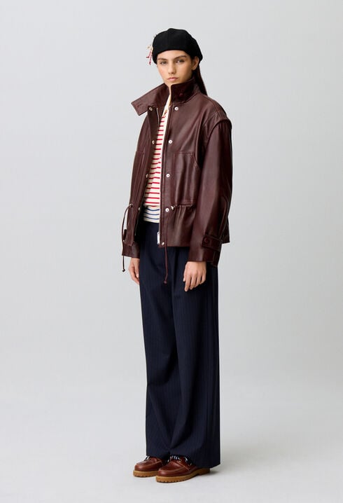 Wide-cut leather jacket