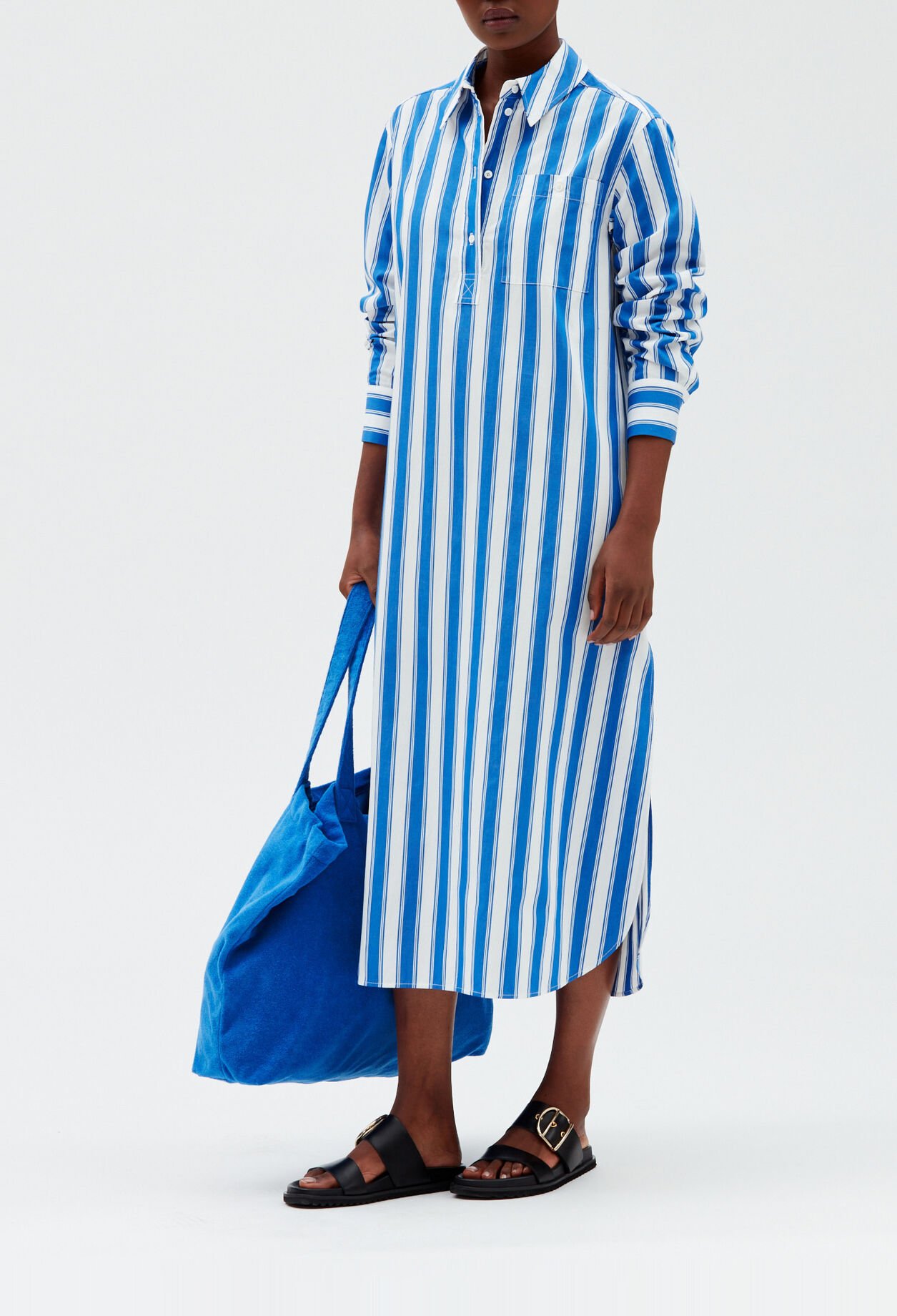 Blue striped shirt dress