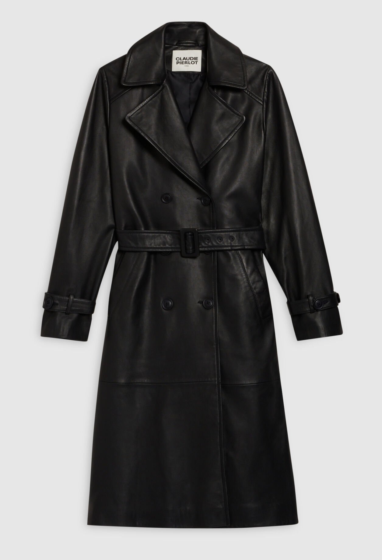 Smooth leather navy trench coat