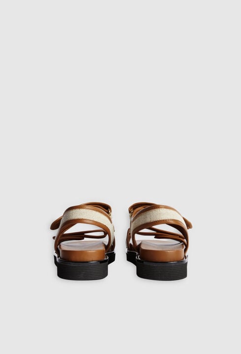 Beige leather and canvas sandals