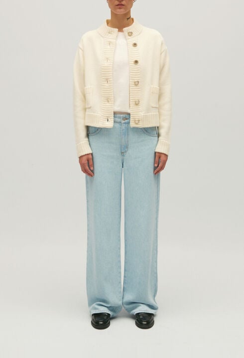 Cropped thick knit cardigan