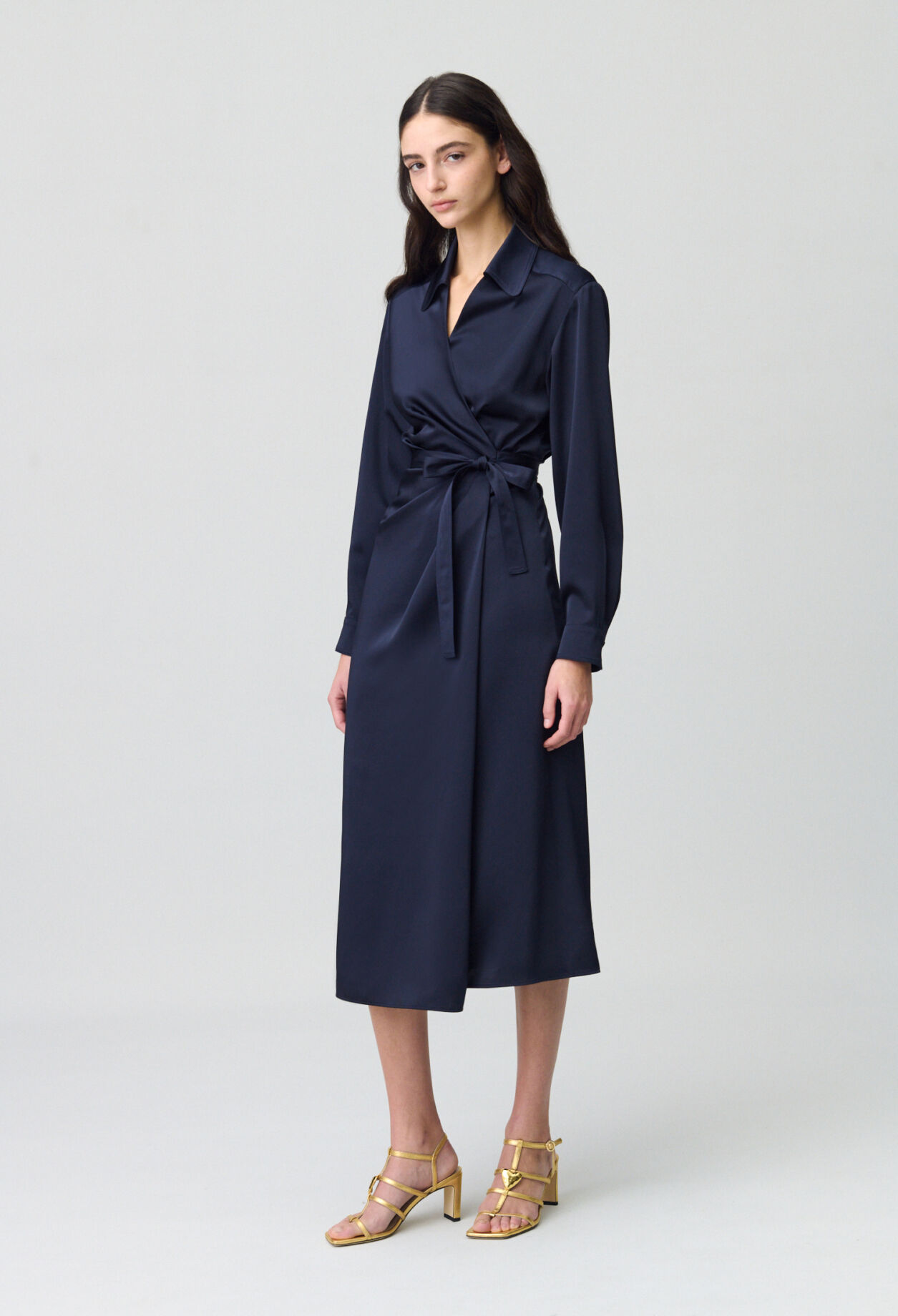 Mid-length Satin Wrap Dress