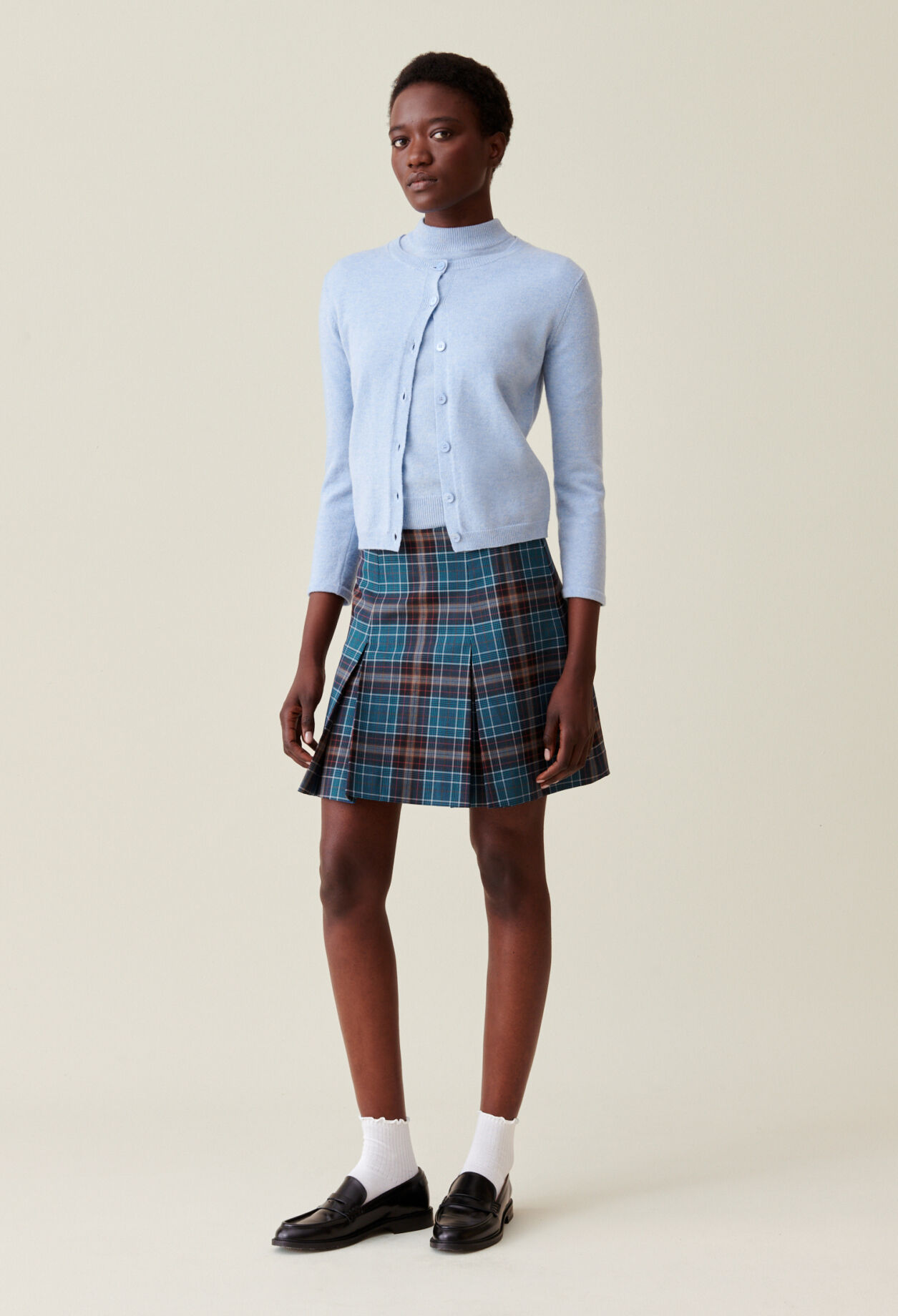 Plaid wool skirts short store